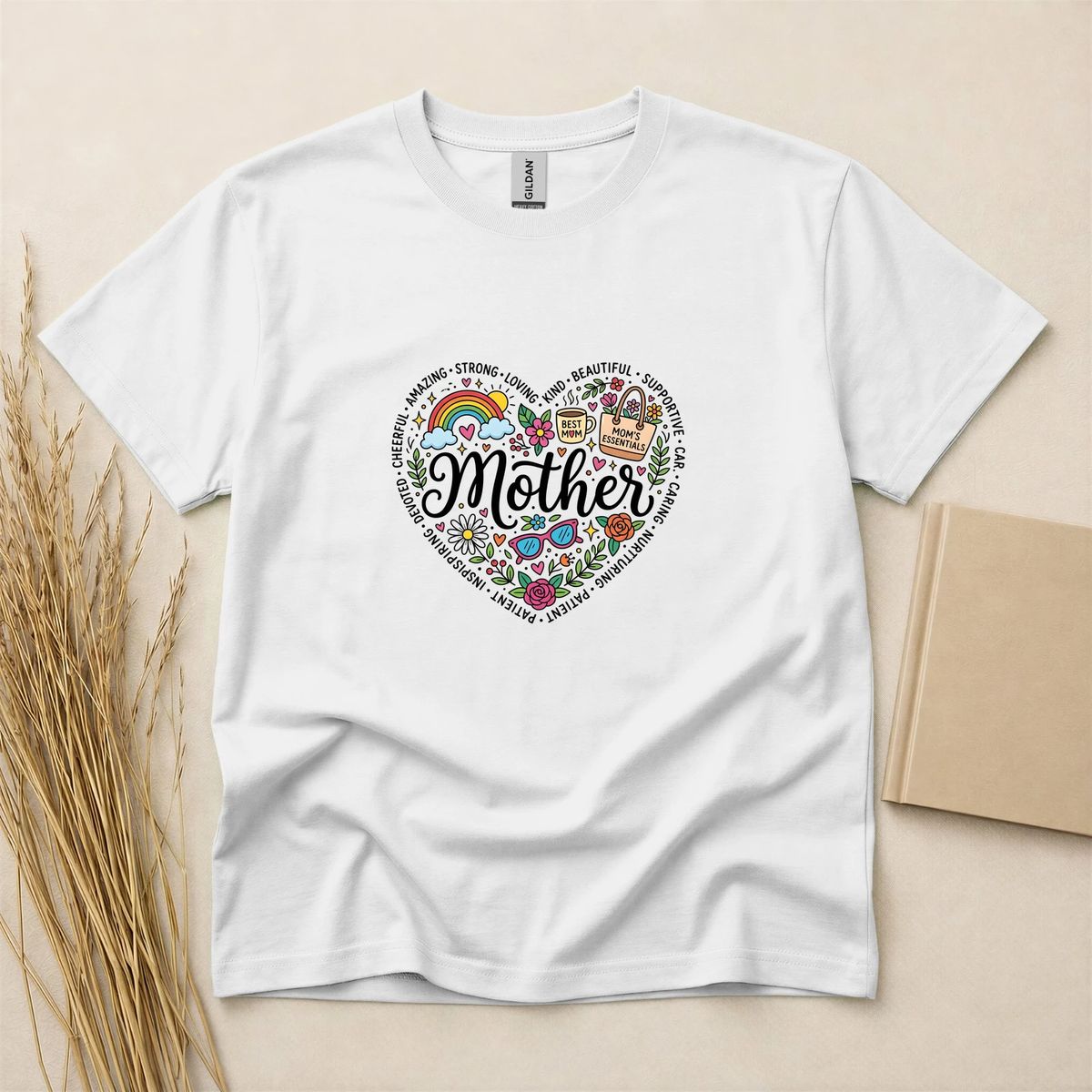 Mother Heart Doodle Art T-Shirt – Colorful Floral Best Mom Graphic Tee