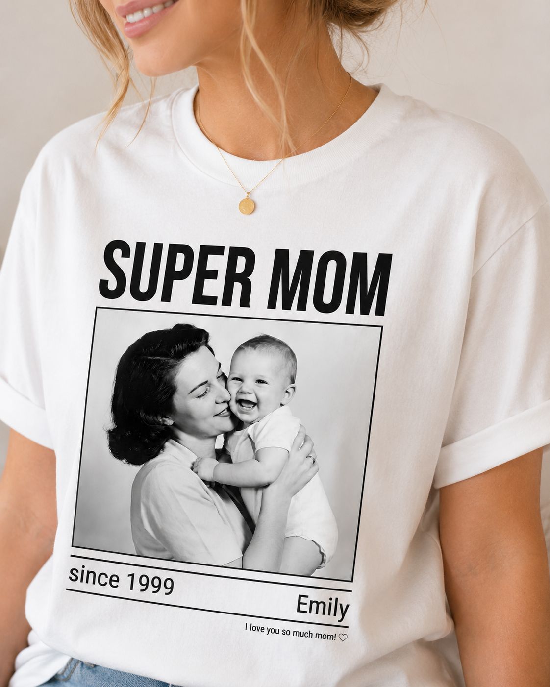 Personalized Super Mom Photo T-Shirt – Custom Picture & Name Memory Tee