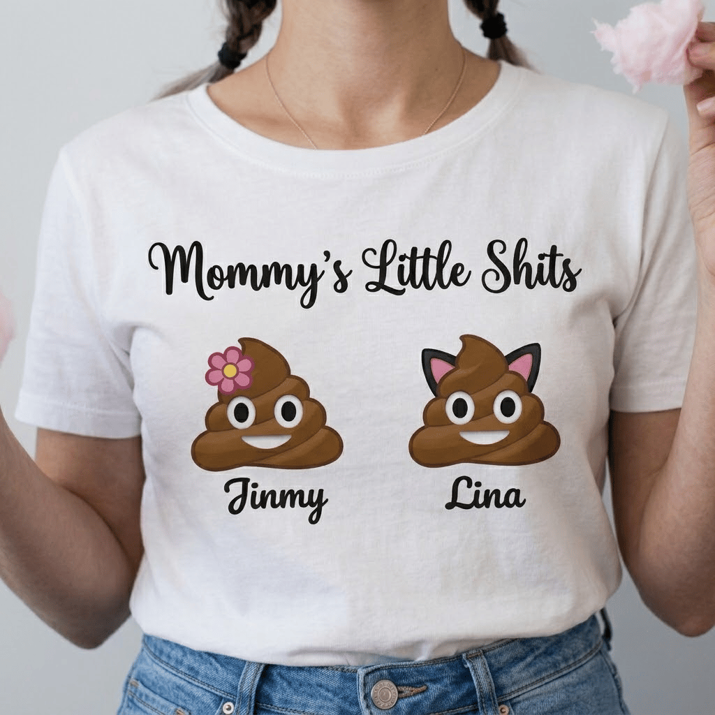 Personalized Mommy's Little Shits T-Shirt – Custom Funny Kids Poop Emoji Family Tee