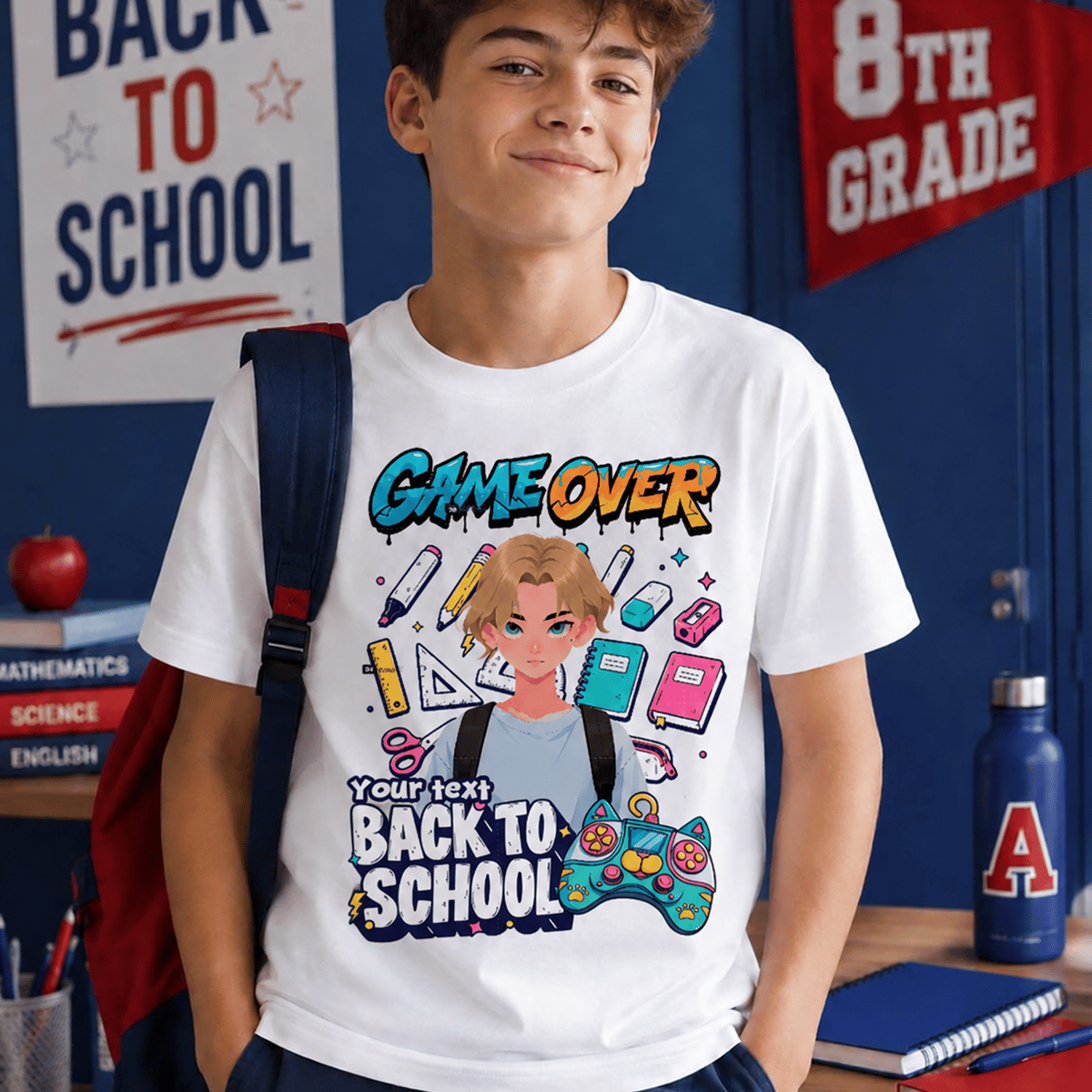 Game Over Back To School Personalized T-Shirt for Students – Gamer School Graphic Tee
