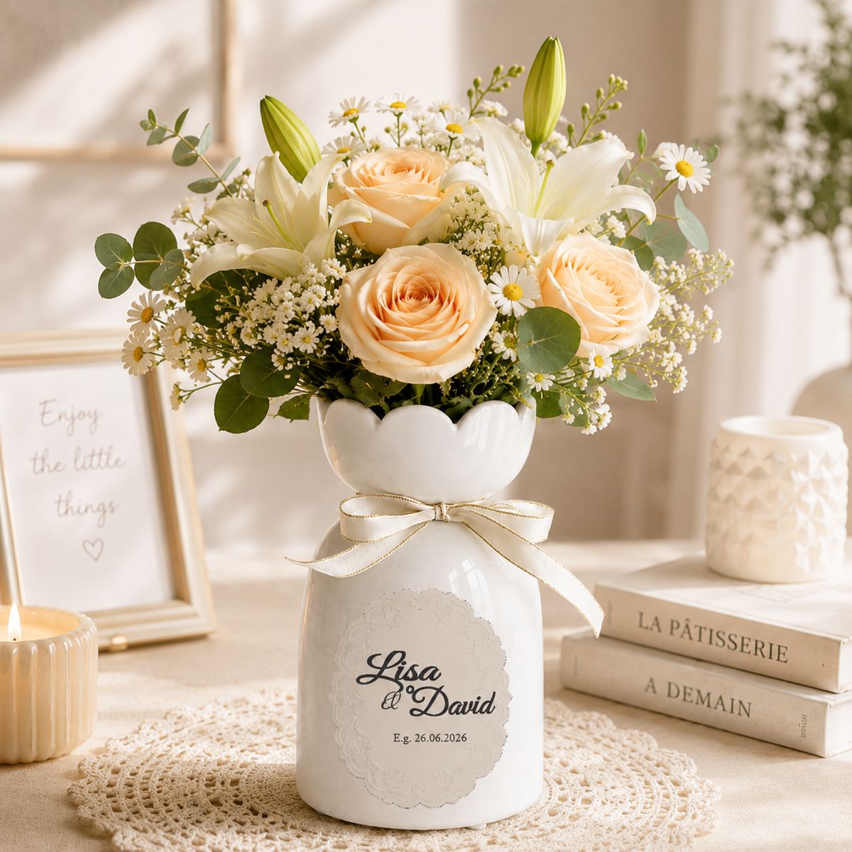 Personalized Wedding Vase Custom Names Date Ceramic Flower Vase Gift