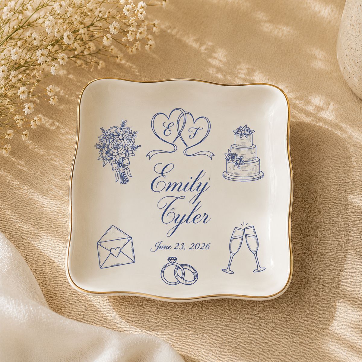 Forever Begins Here – Personalized Wedding Keepsake Plate with Couple Names & Special Date