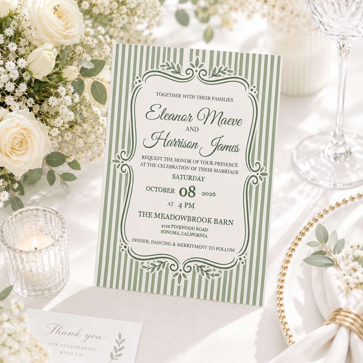 Vintage Elegance Wedding Invitation – Personalized Botanical Wedding Invite with Custom Details