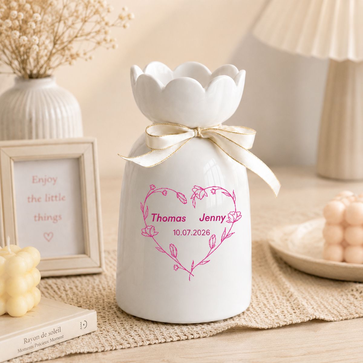 Personalized Anniversary Flower Vase – Custom Couple Names Ceramic Vase