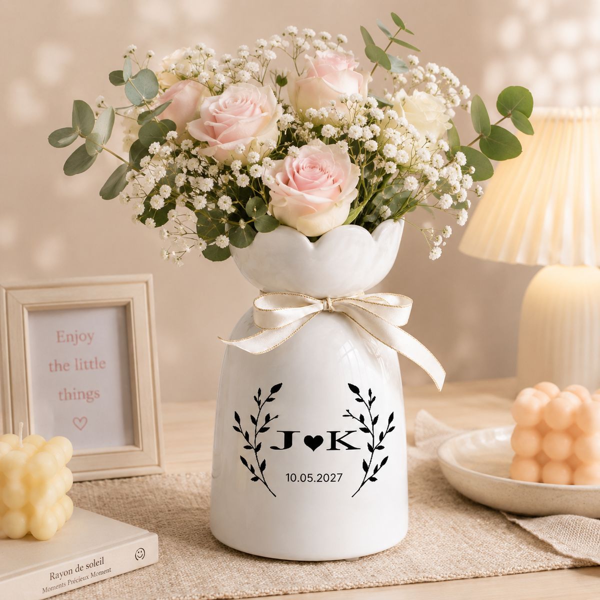 Elegant Custom Ceramic Vase – Personalized Anniversary and Wedding Keepsake