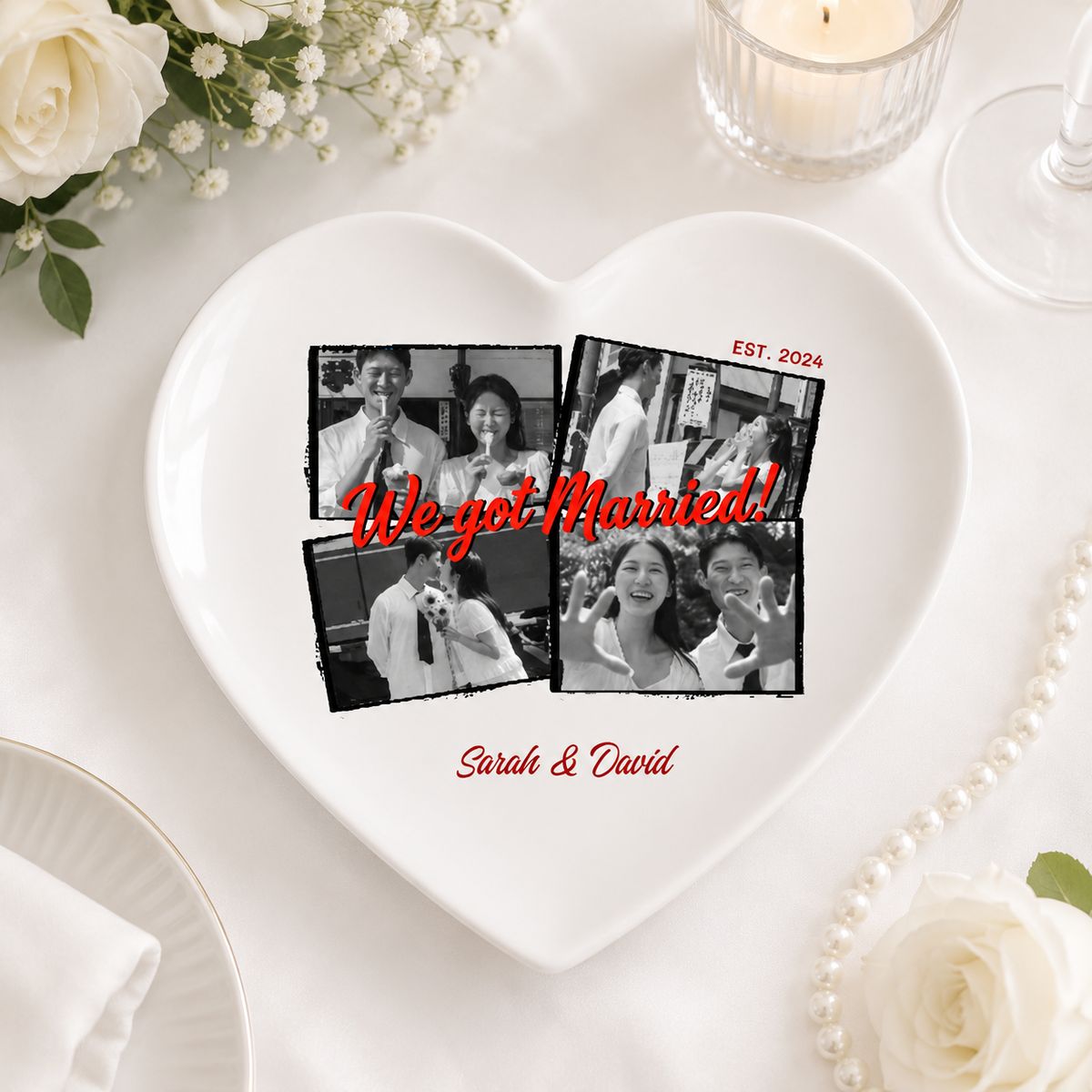 Forever in Every Snapshot – Personalized Wedding Photo Keepsake Plate with Custom Names & Date