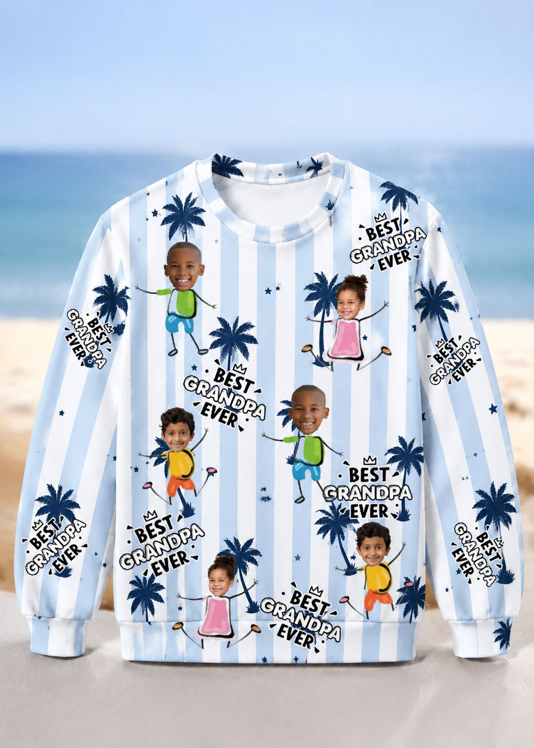 Custom Face Striped Sweatshirt Personalized Kids Photo Best Grandpa Ever Family Shirt
