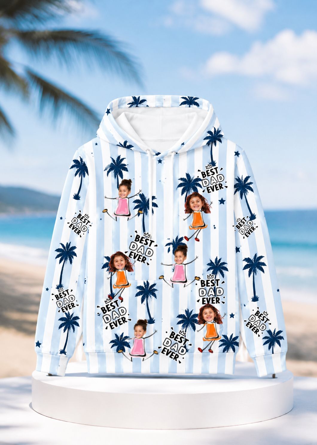 Custom Face Striped Hoodie Personalized Kids Photo Best Dad Ever Family Hoodie