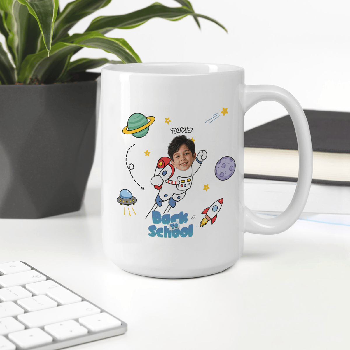 Personalized Back to School Astronaut Mug | Custom Photo & Name Coffee Mug | Space Theme First Day of School Gift for Kids