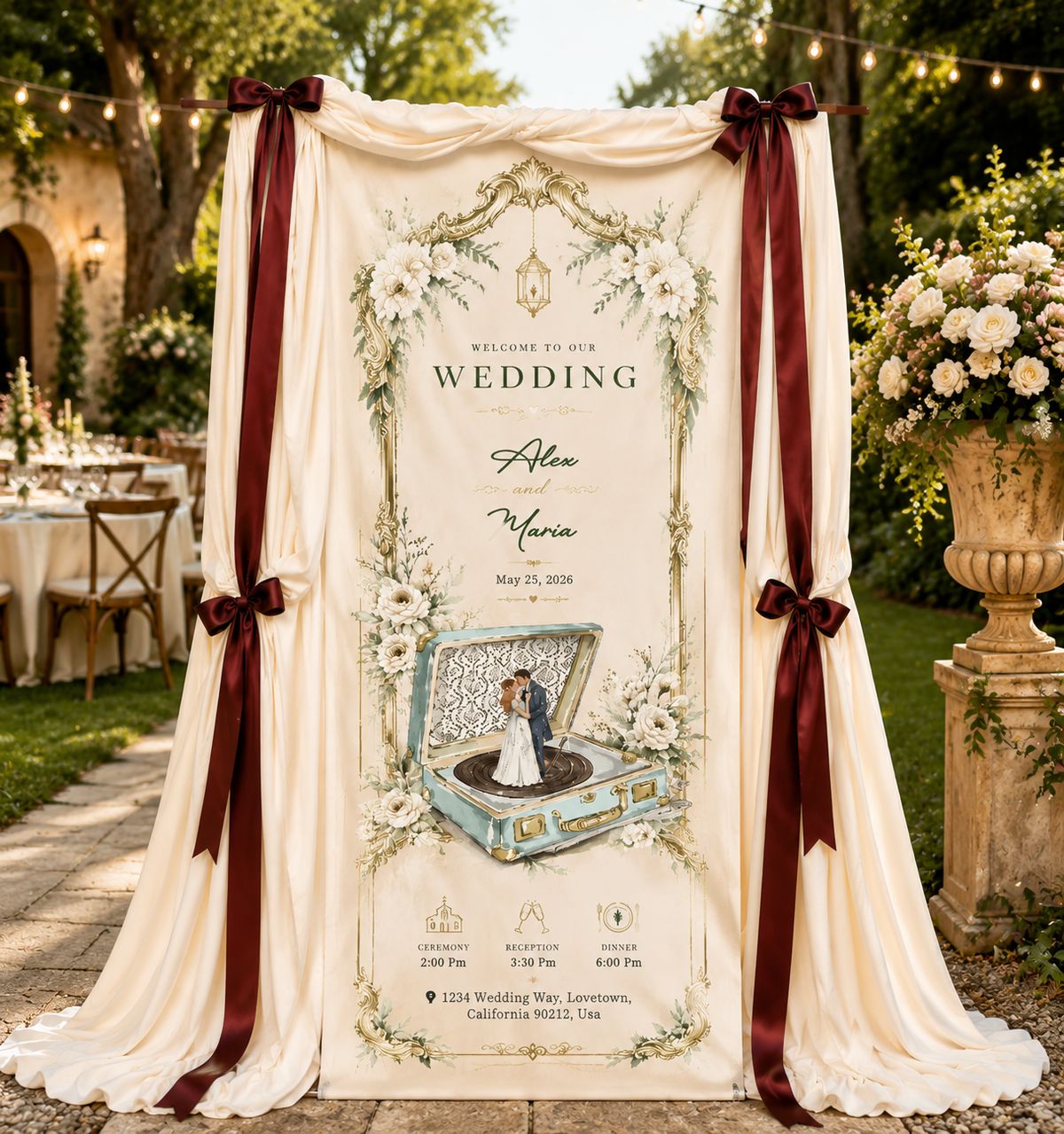 Personalized Wedding "Vintage Music Box" Banner