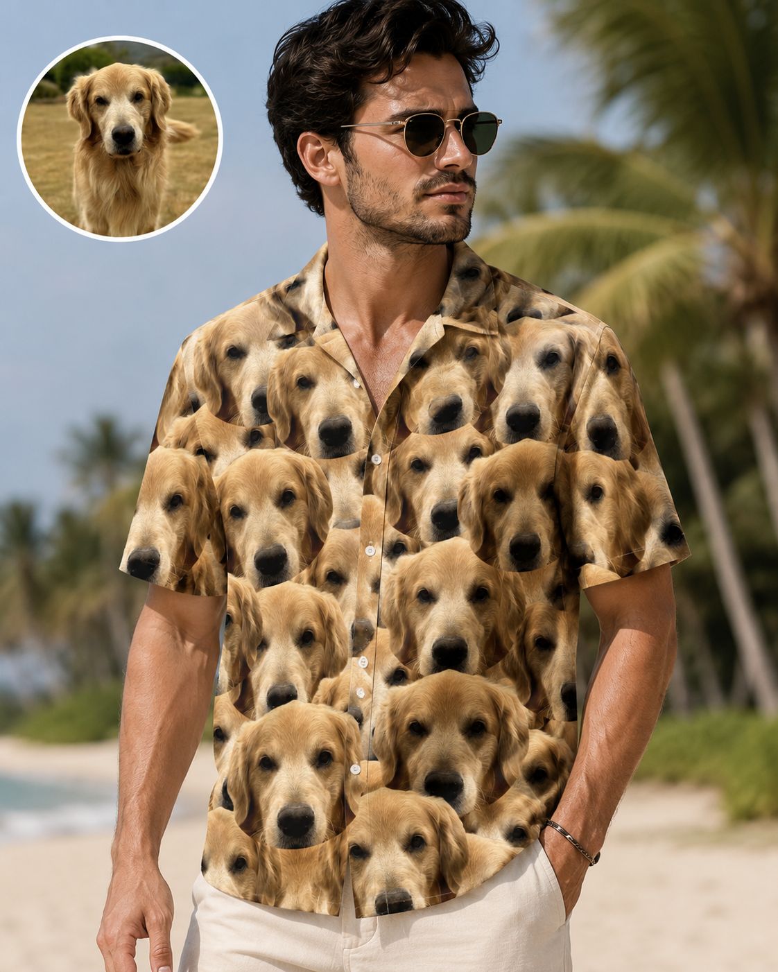 Custom Photo Funny Family Pet Face Pattern - Gift For Men, Dog And Cat Lovers, Family - Personalized Hawaiian Shirt