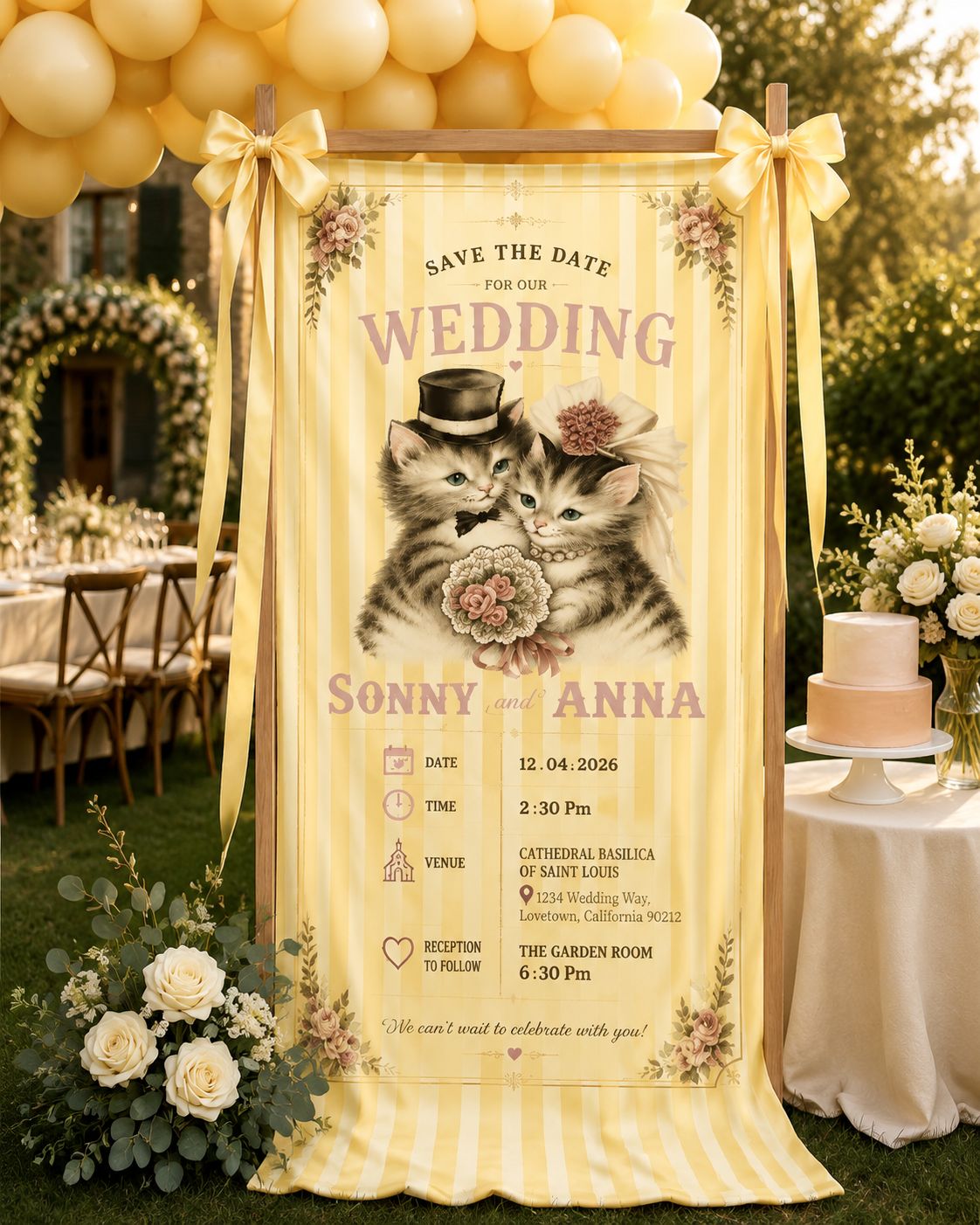 Personalized Wedding "Cat Couple" Banner