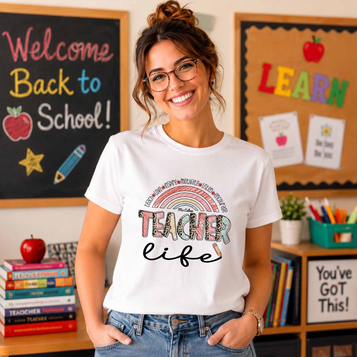 Teacher Life Rainbow Shirt, Back to School Teacher T-Shirt, Cute Teacher Appreciation Gift, Preschool Kindergarten Elementary School Tee