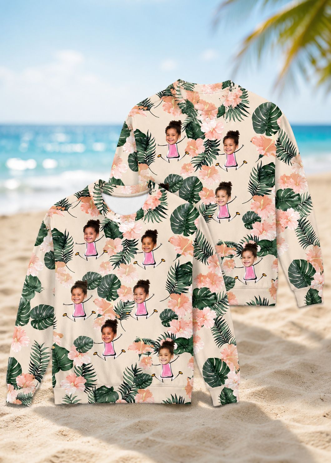 Custom Face Kids Sweatshirt Personalized Tropical Family Photo Pullover