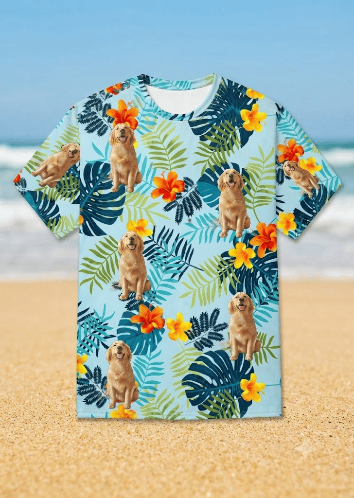 Custom Pet Face T Shirt Personalized Dog Photo Tropical Vacation Shirt