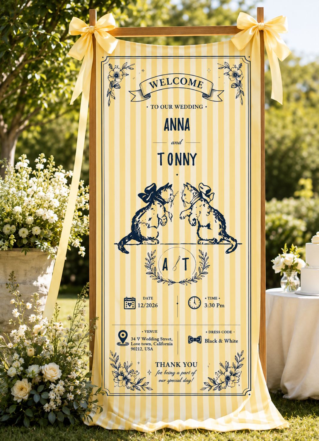 Vintage "Cat Couple" Wedding Sign