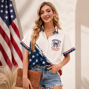 Patriotic Womens Hawaiian Shirt Perfect For July 4th Celebrations