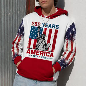 America 250 Years Statue of Liberty Patriotic Hoodie