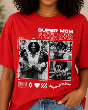 Personalized Super Mom Photo Collage T-Shirt – Custom Family Picture Graphic Tee