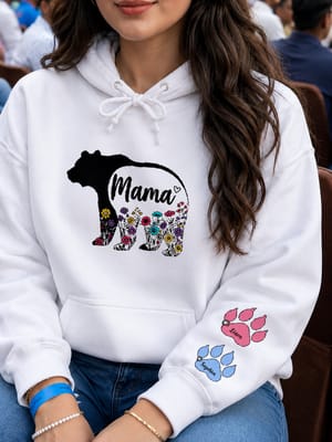 Mama Bear Hoodie, Personalized Mom Gift with Kids Names, Floral Bear Hoodie for Mother, Mother's Birthday Gift Hoodie