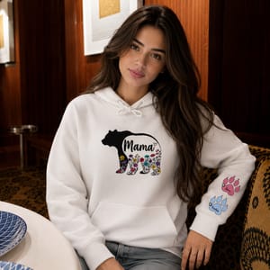 Mama Bear Hoodie, Personalized Mom Gift with Kids Names, Floral Bear Hoodie for Mother, Mother's Birthday Gift Hoodie