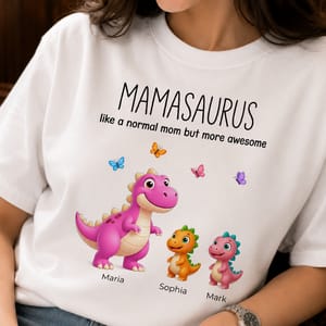 Mamasaurus Shirt for Mom, Personalized Dinosaur Mom T-Shirt with Kids Names, Funny Mom Gift Hoodie Sweatshirt