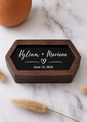 Personalized Wooden Wedding Ring Box – Custom Couple Names and Date Keepsake with Heart Accent