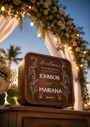 Personalized Wedding Celebration Box – Custom Couple Names with Elegant Floral Butterfly Welcome Design