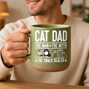 Cat Dad Custom Pottery Mug The Man The Myth The Snack Dealer Personalized Cat Lover Gift
