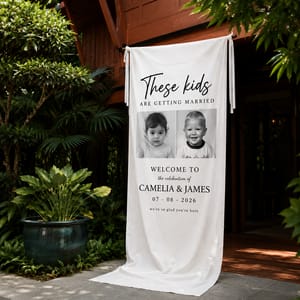From Little Moments to Forever - Personalized Wedding Welcome Tapestry, Custom Childhood Photo Wedding Banner, Couple Photo Welcome Sign, Wedding Entrance Decor, Wedding Ceremony Backdrop
