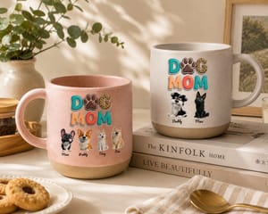 Custom Dog Mom Pottery Mug Personalized Pet Portrait Cup with Dog Names Pet Lover Gift