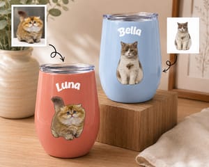 Personalized Custom Pet Photo Tumbler Dog & Cat Portrait with Name Travel Coffee Tumbler