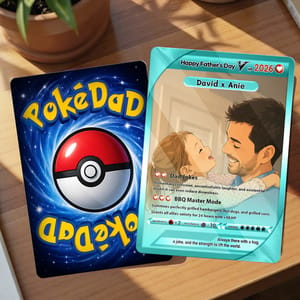 Personalized Dad Card Father's Day Gift Custom Photo Card Pokemon Inspired Keepsake for Dad from Kids