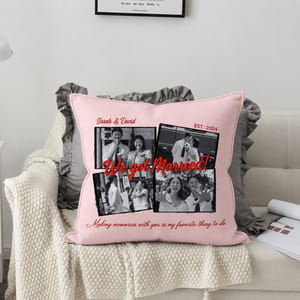 Wrapped in Our Memories – Personalized Wedding Photo Pillow with Custom Names & Date