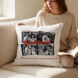 Wrapped in Our Memories – Personalized Wedding Photo Pillow with Custom Names & Date