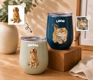 Personalized Custom Pet Photo Tumbler Dog & Cat Portrait with Name Travel Coffee Tumbler