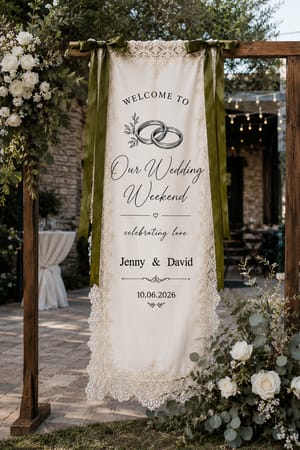 Custom Wedding Welcome Decor – Personalized Hanging Banner with Wedding Date