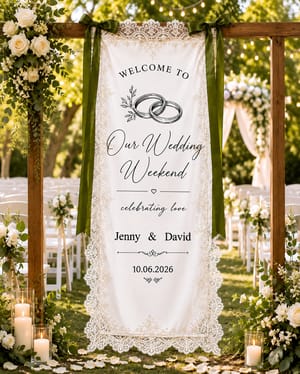 Custom Wedding Welcome Decor – Personalized Hanging Banner with Wedding Date