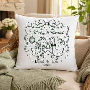 Personalized Goose Wedding Pillow – Romantic Couple Cushion for Home Decor