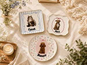Custom Uploaded Pet Photo Ceramic Jewelry Dish Personalized Pet Portrait Trinket Tray with Name