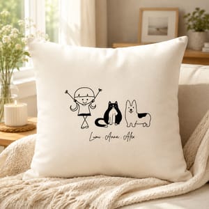 Personalized Family Doodle Pet Illustration Pillow