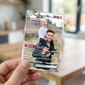 Personalized Best Dad Ever Photo Card – Custom Father's Day Trading Card Gift for Dad from Kids, Funny Dad Jokes Keepsake, Custom Photo & Names