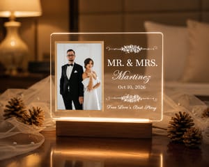 Custom Acrylic Wedding Photo Night Light - Personalized Mr & Mrs Gift