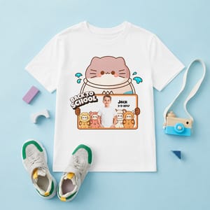 Personalized Zodiac Cat Back to School Kids T-Shirt with Photo & Name | Custom 12 Zodiac Signs School Shirt