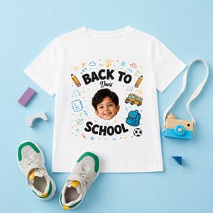 Personalized Back to School Kids Photo T-Shirt – Custom Face & Name Shirt for Boys and Girls, First Day of School Gift