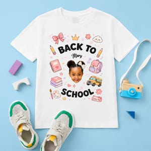 Personalized Back to School Kids Photo T-Shirt – Custom Face & Name Shirt for Boys and Girls, First Day of School Gift