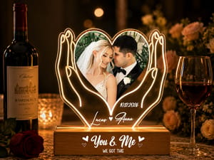 Personalized Heart Photo Lamp, Custom Couple Engagement Wedding Gift
