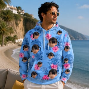 Personalized Face Hoodie, Custom Portrait Photo Hoodie, Tropical Vacation Hoodie, Funny Custom Photo Pullover, Personalized Gift