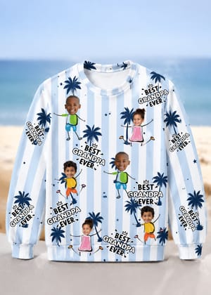 Custom Face Striped Sweatshirt Personalized Kids Photo Best Grandpa Ever Family Shirt