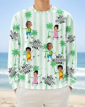 Custom Face Striped Sweatshirt Personalized Kids Photo Best Grandpa Ever Family Shirt